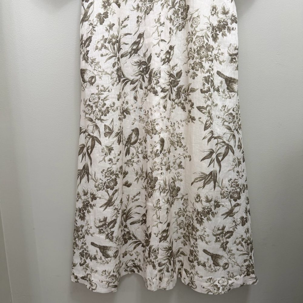 Zimmermann Linen Day Midi Dress Puff Sleeve Pockets Olive Green Toile Floral 6 - Picture 4 of 13